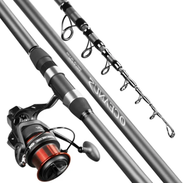 Fishing Rod Set 1 8m 2 Section Spinning Rod Carbon Fiber with Spinning Fishing Reel Doublue Handle 5 0 1 Gear Ratio with Line Lure